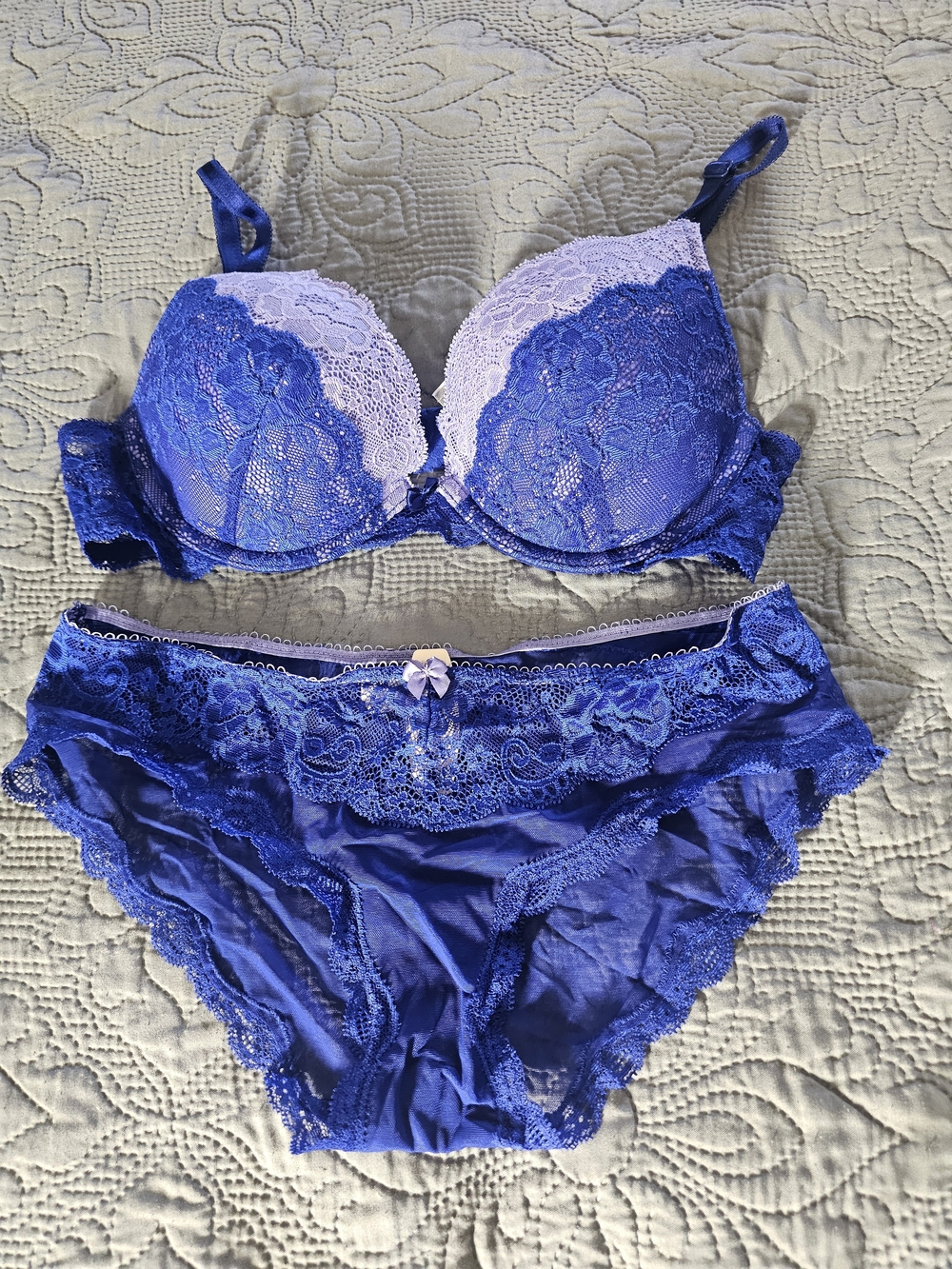 Victoria's Secret Blue Lace Push-Up Bra & Bikini Set
